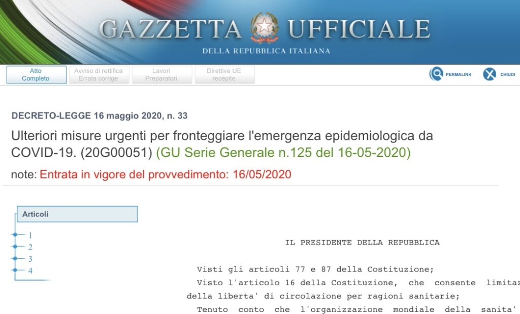 DECRETO LEGGE N. 33/2020